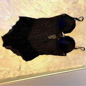 Daisy Fuentes Black Lace One Piece with Push Up Bra